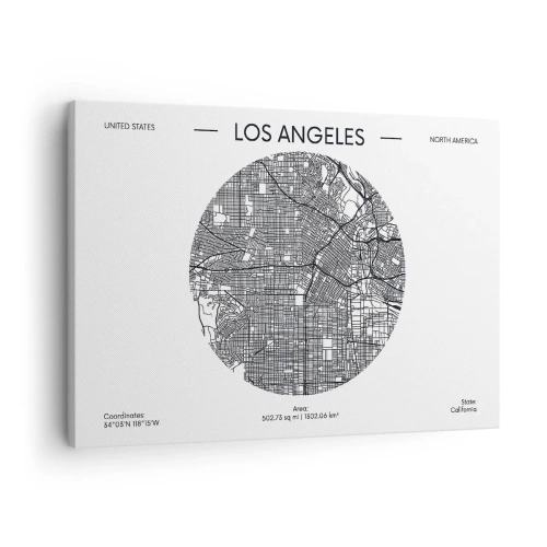 Schilderen op canvas - Een kaart van Los Angeles in minimalistische zwart-witstijl - 70x50cm - Anatomie van Los Angeles - Moderne wanddecoratie voor woonkamer en slaapkamer ARTTOR