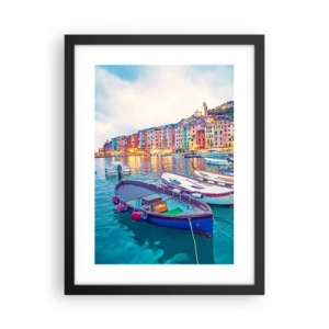 Poster in een zwarte lijst - Kleurrijke avond in de haven - 30x40 cm