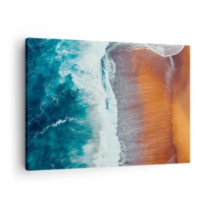 Schilderen op canvas - Een blik op de oceaan golven die op het gouden strand beuken - 70x50cm - Aanraking van de oceaan - Moderne wanddecoratie voor woonkamer en slaapkamer ARTTOR