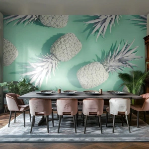 Fotobehang Premium Sand - Het gaat goed met munt - Abstractie, Ananas, Deel - 100x70 cm