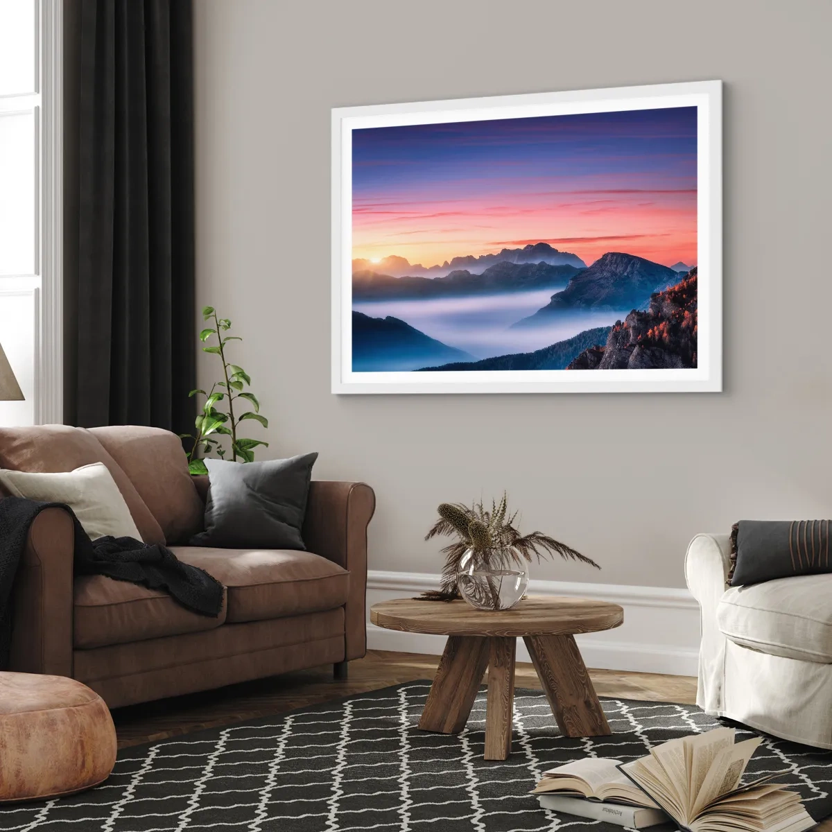 Poster in een witte lijst - Over de valleien - 40x30 cm