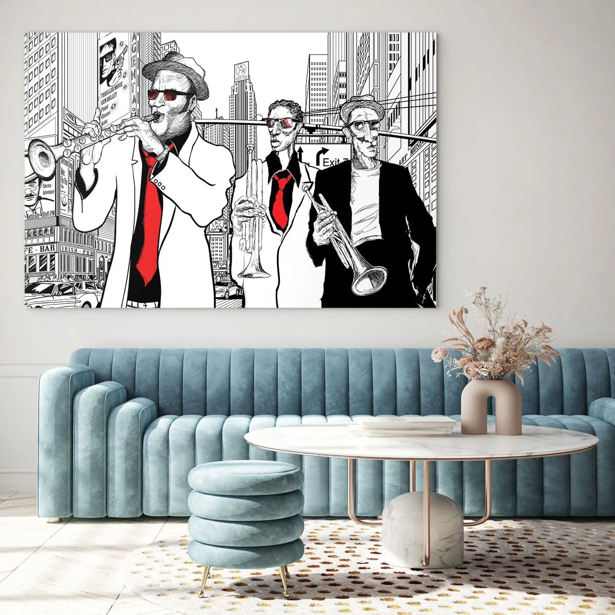 Schilderen op glas - Urban rapsodie in zwart en rood - 120x80 cm