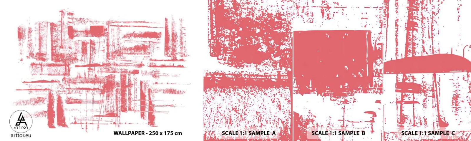 Fotobehang Monster Zelfklevend Deluxe Sticker - De rode stad - Abstractie, Grafisch, Schilderen - 100x30 cm