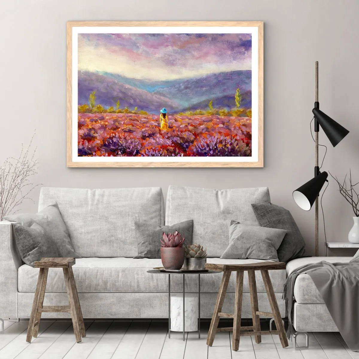 Een poster in een licht eiken lijst - In een lavendelwereld - 70x50 cm