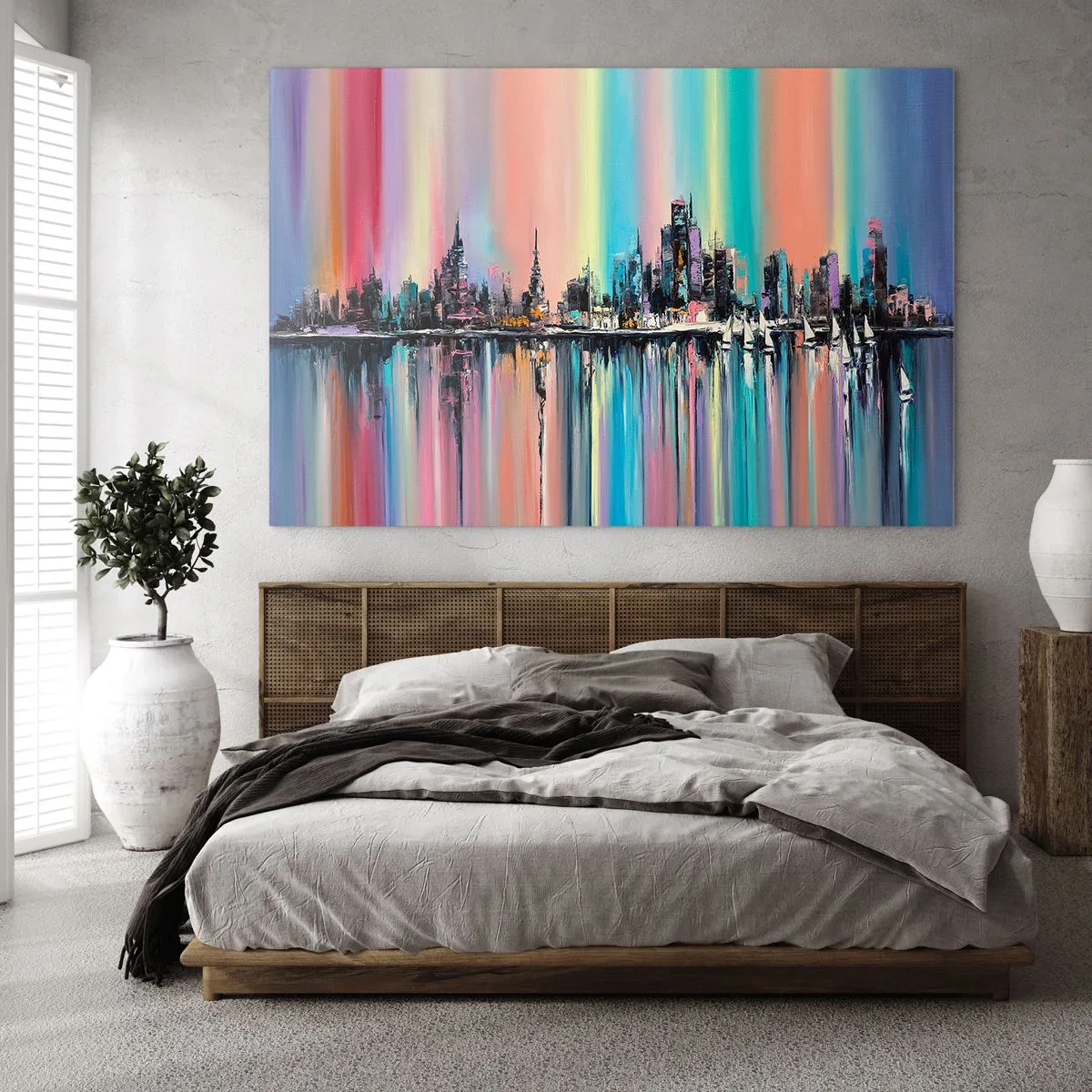 Schilderen op glas - Om in het licht van de nacht te vallen - 120x80 cm