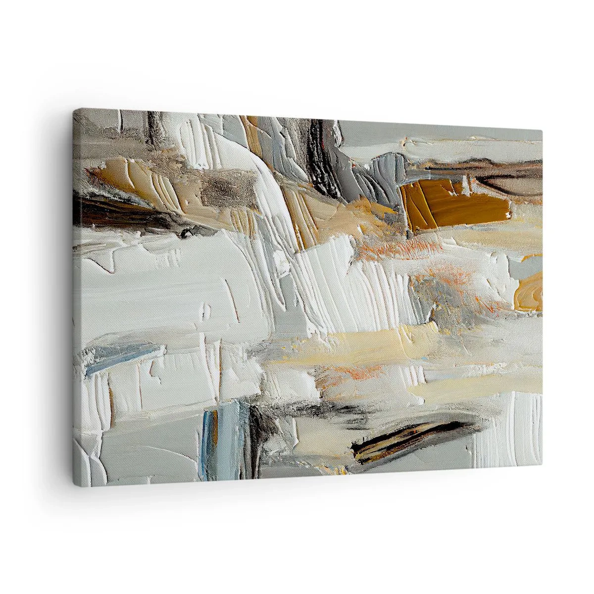 Schilderen op canvas - Textuurabstractie in aardse tinten en wit - 70x50cm - Kleurrijke lagen - Moderne wanddecoratie voor woonkamer en slaapkamer ARTTOR