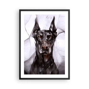 Poster in een zwarte lijst - Artistiek portret van een zwarte hond in geometrische stijl - 50x70cm - Hooggeboren - Moderne wanddecoratie voor woonkamer en slaapkamer ARTTOR
