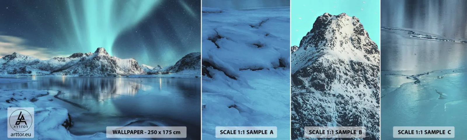 Fotobehang Monster Zelfklevend Deluxe Sticker - lichtnacht - Noorderlicht, Noorwegen, Landschap - 100x30 cm