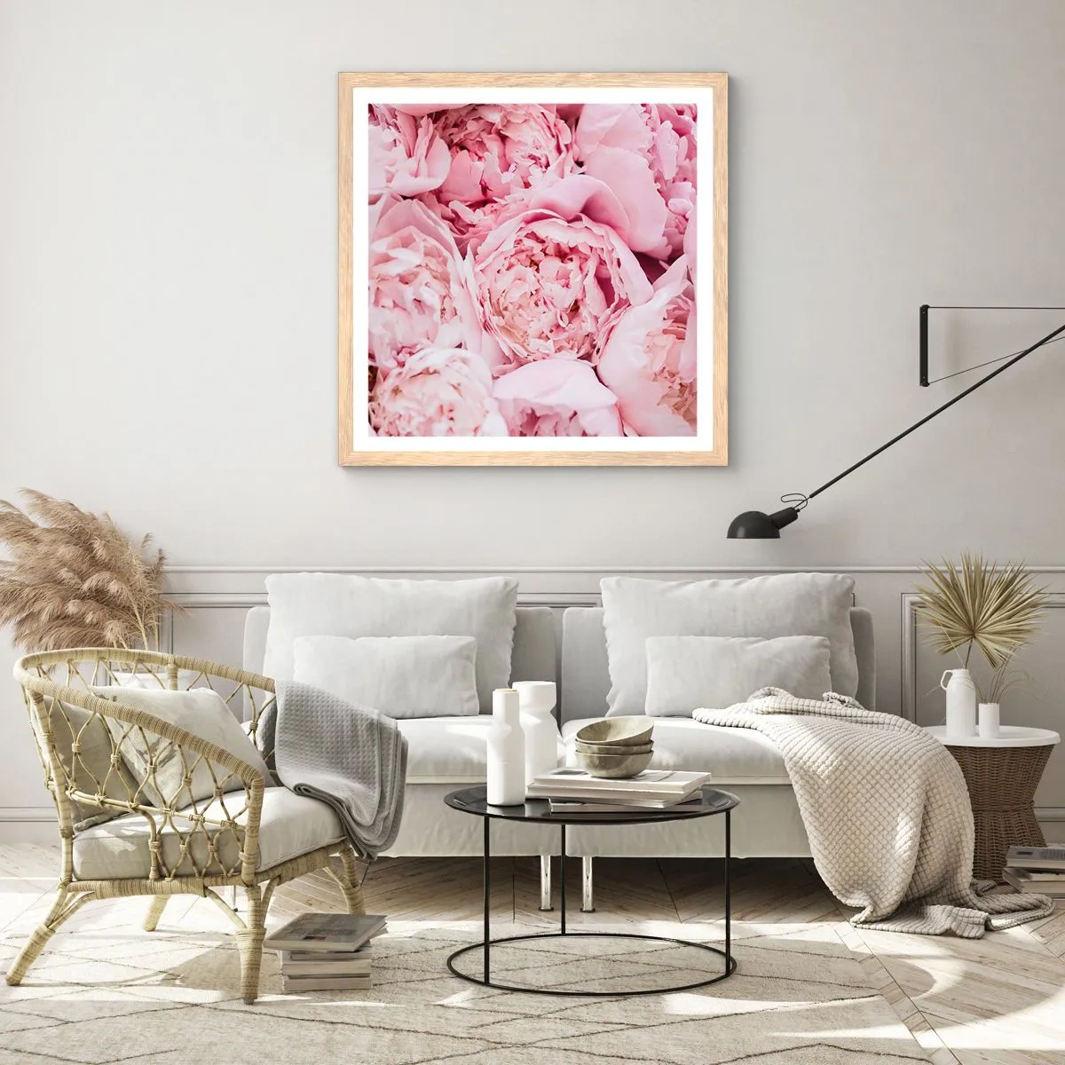 Een poster in een licht eiken lijst - Knuffelend en geurig - 60x60 cm