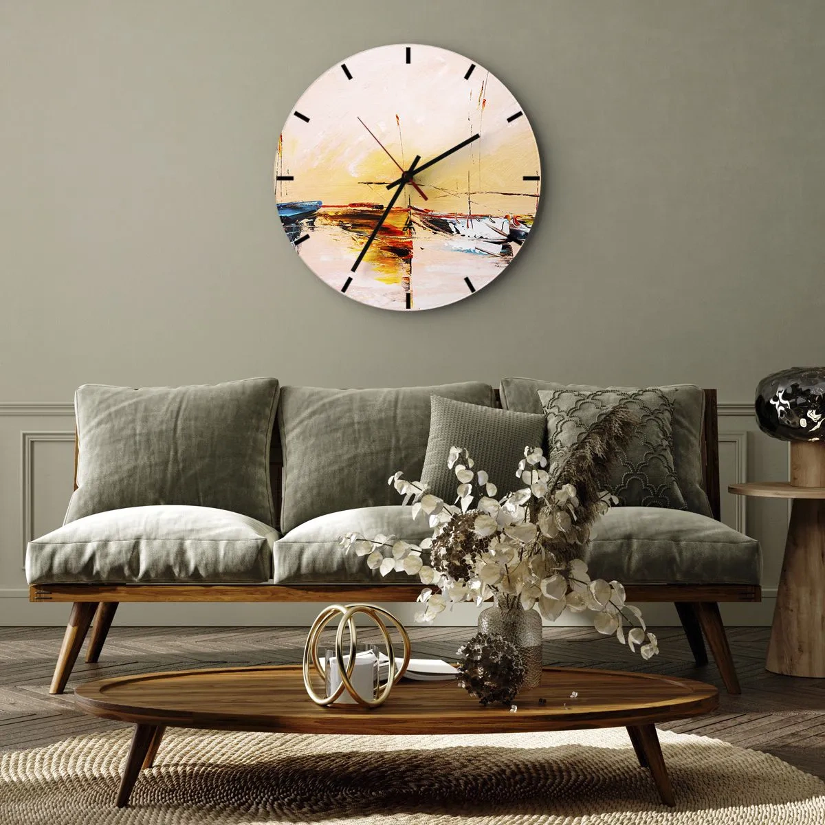 Wandklok - Klok - Avond in de jachthaven - 30x30 cm