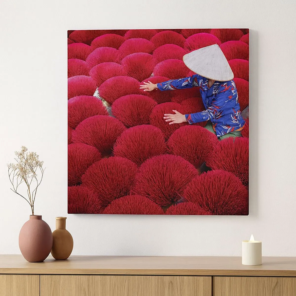 Schilderen op canvas - In het rijstveld - 30x30 cm