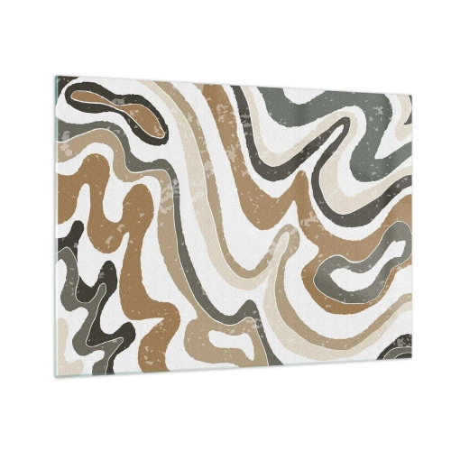 Schilderen op glas - Abstract patroon in aardse kleuren - 70x50cm - Meanders van aardekleuren - Moderne wanddecoratie voor woonkamer en slaapkamer ARTTOR