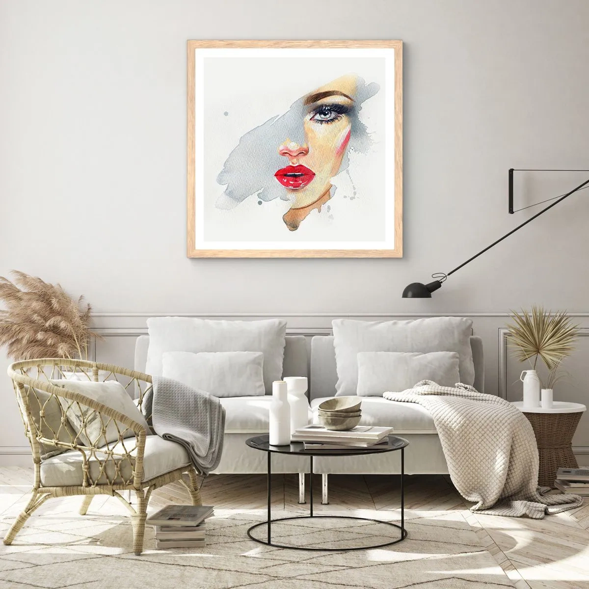 Een poster in een licht eiken lijst - Weerspiegeld in een druppel water - 60x60 cm