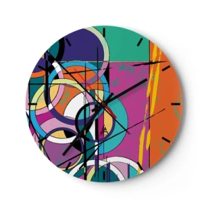 Wandklok - Klok - Een wijzerplaat met een abstract, geometrisch motief in levendige kleuren. - 30x30cm - Wiel voor wiel - Moderne wanddecoratie voor woonkamer, keuken en slaapkamer ARTTOR