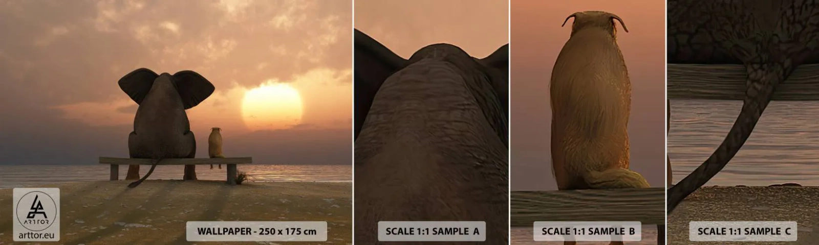 Fotobehang Monster Zelfklevend Deluxe Sticker - Het is goed om samen stil te zijn - Abstractie, Dieren, Vriendschap - 100x30 cm