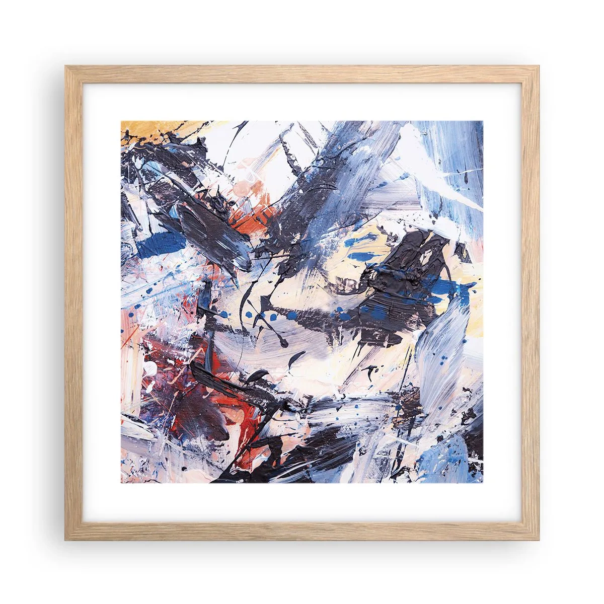 Een poster in een licht eiken lijst - Gekke dans van abstractie - 40x40 cm