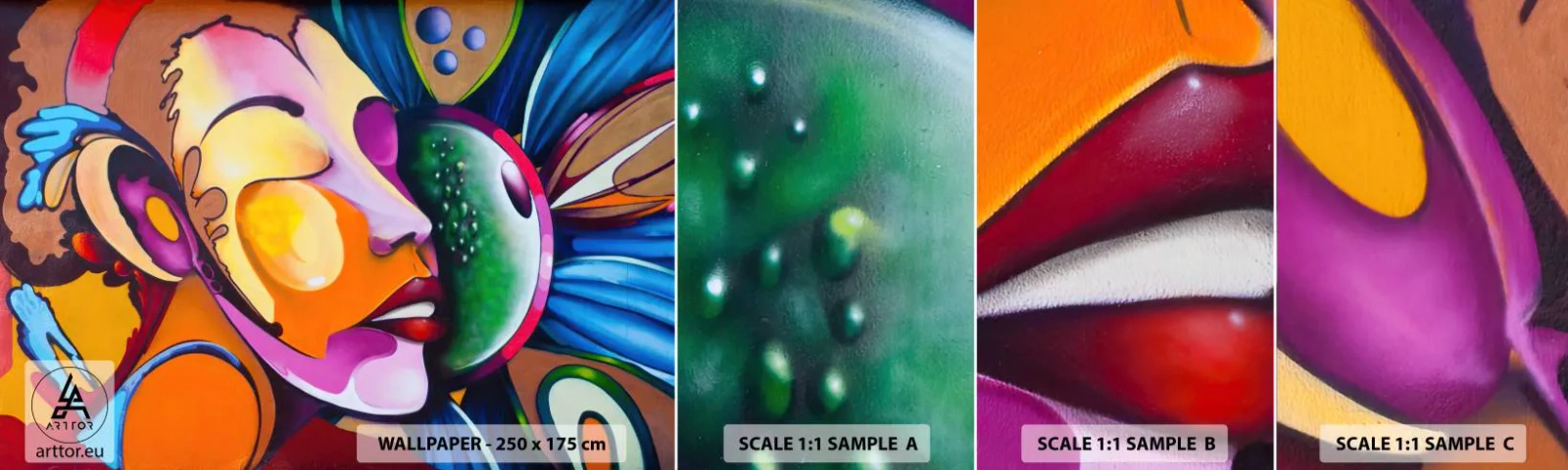 Fotobehang Staaltje Standard Eco - Aanraken met kleur - Abstractie, Vrouw, Kubisme - 100x30 cm