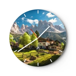 Wandklok - Klok - Een landelijke nederzetting aan de voet van de bergen op een zonnige dag - 30x30cm - Alpine idylle - Moderne wanddecoratie voor woonkamer, keuken en slaapkamer ARTTOR