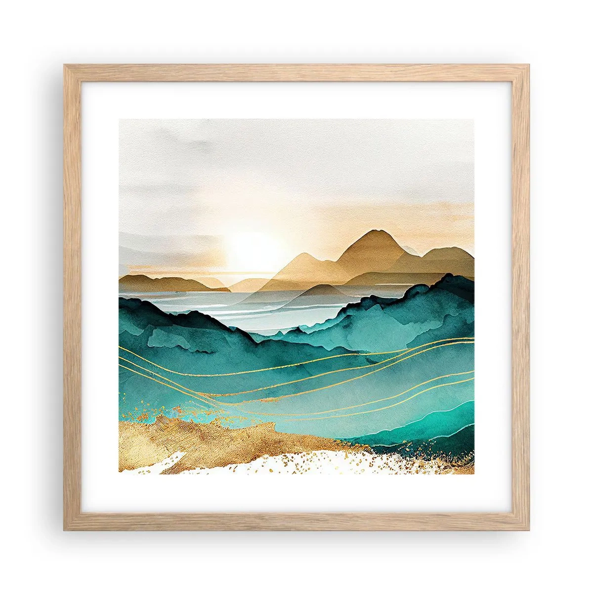 Een poster in een licht eiken lijst - Op de rand van abstractie – landschap - 40x40 cm