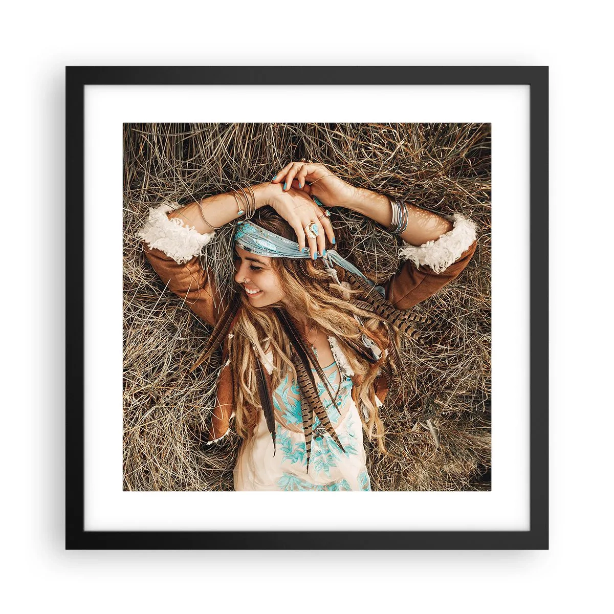 Poster in een zwarte lijst - Op weg naar de zomer van de liefde - 40x40 cm