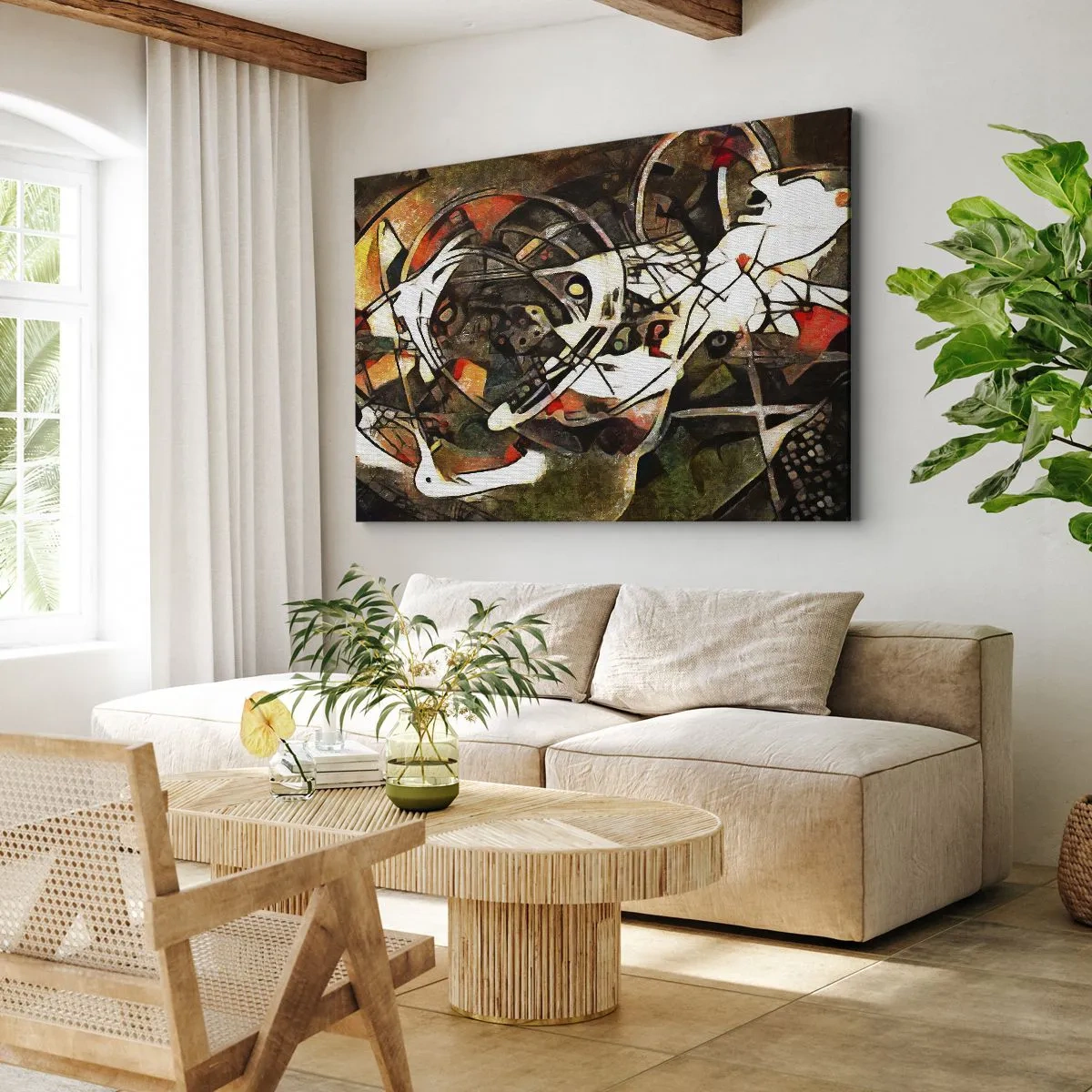 Schilderen op canvas - Expressieve abstractie in donkere tinten met dynamische lijnen. - 70x50cm - Hoor je het verkeer? - Moderne wanddecoratie voor woonkamer en slaapkamer ARTTOR