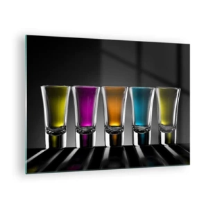 Schilderen op glas - Kleurrijke glazen op een zwarte achtergrond in minimalistische stijl - 70x50cm - Kleuren van vreugde - Moderne wanddecoratie voor woonkamer en slaapkamer ARTTOR