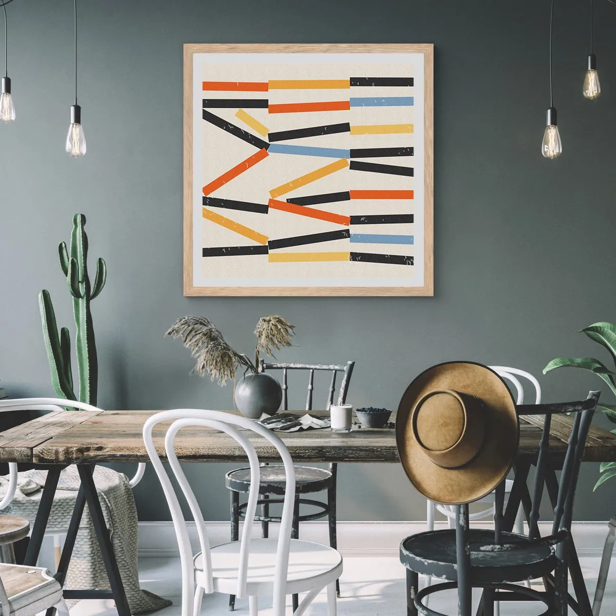 Een poster in een licht eiken lijst - Compositie op goed niveau - 50x50 cm