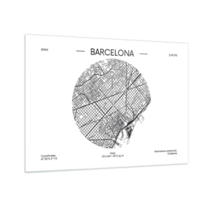 Schilderen op glas - Een minimalistische kaart van Barcelona in zwart-witstijl - 70x50cm - Anatomie van Barcelona - Moderne wanddecoratie voor woonkamer en slaapkamer ARTTOR