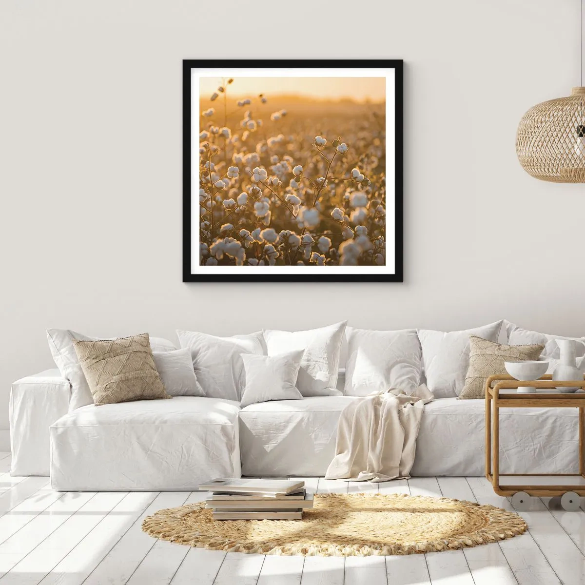 Poster in een zwarte lijst - Pluizig veld - 30x30 cm
