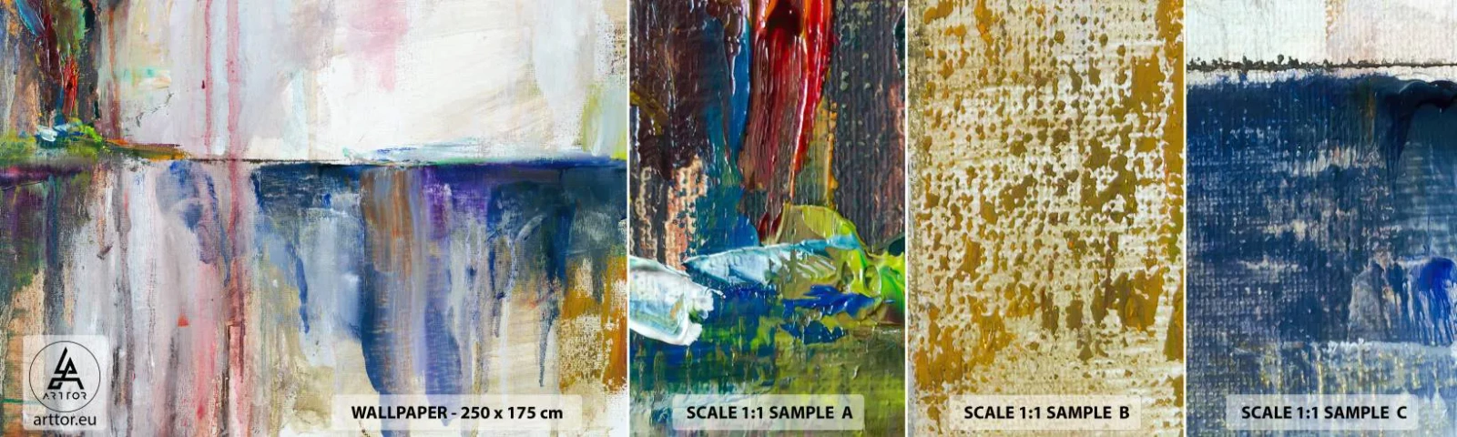 Fotobehang Staaltje Standard Eco - Kleurrijke impressies en associaties - Abstractie, Deel, Schilderen - 100x30 cm