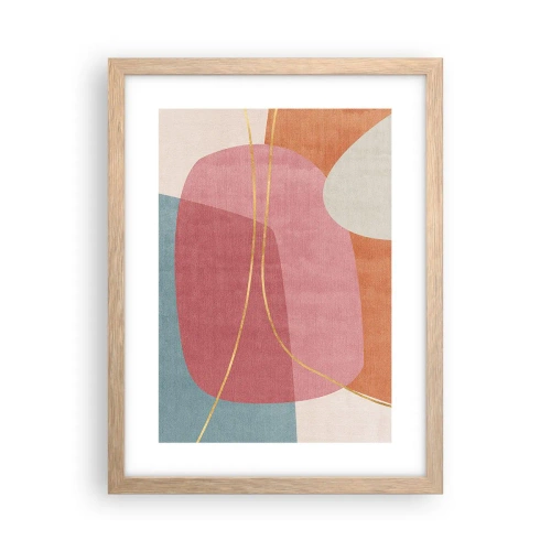 Een poster in een licht eiken lijst - Pastelkleurcompositie met gouddraad - 30x40 cm