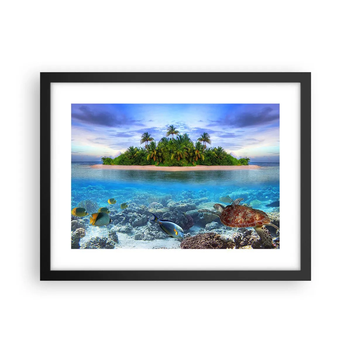 Poster in een zwarte lijst - Hemels eiland nodigt je uit - 40x30 cm