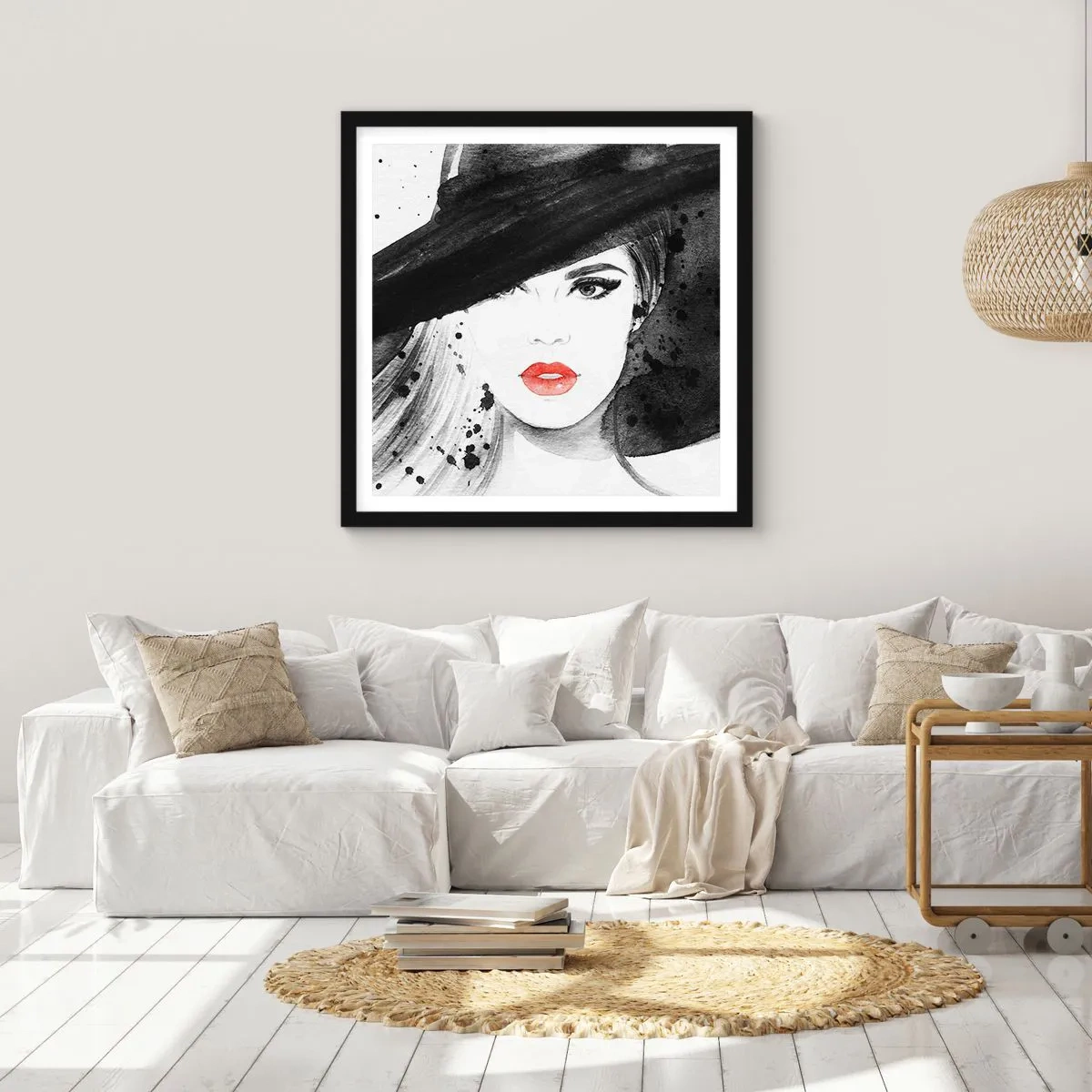 Poster in een zwarte lijst - Vrouw in het zwart - 50x50 cm