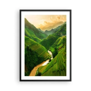 Poster in een zwarte lijst - Pittoreske rijstterrassen in een groene vallei - 50x70cm - Vietnamese vallei - Moderne wanddecoratie voor woonkamer en slaapkamer ARTTOR
