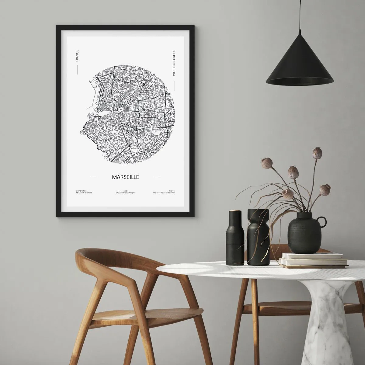 Poster in een zwarte lijst - Anatomie van Marseille - 30x40 cm