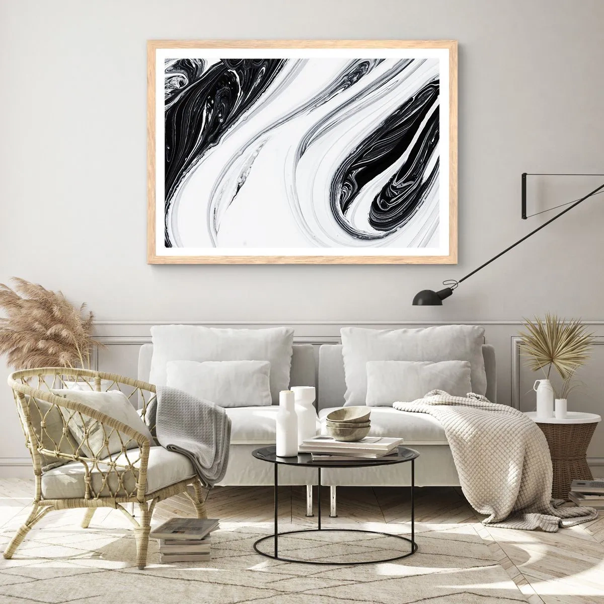 Een poster in een licht eiken lijst - Een combinatie van tegenstellingen - 100x70 cm