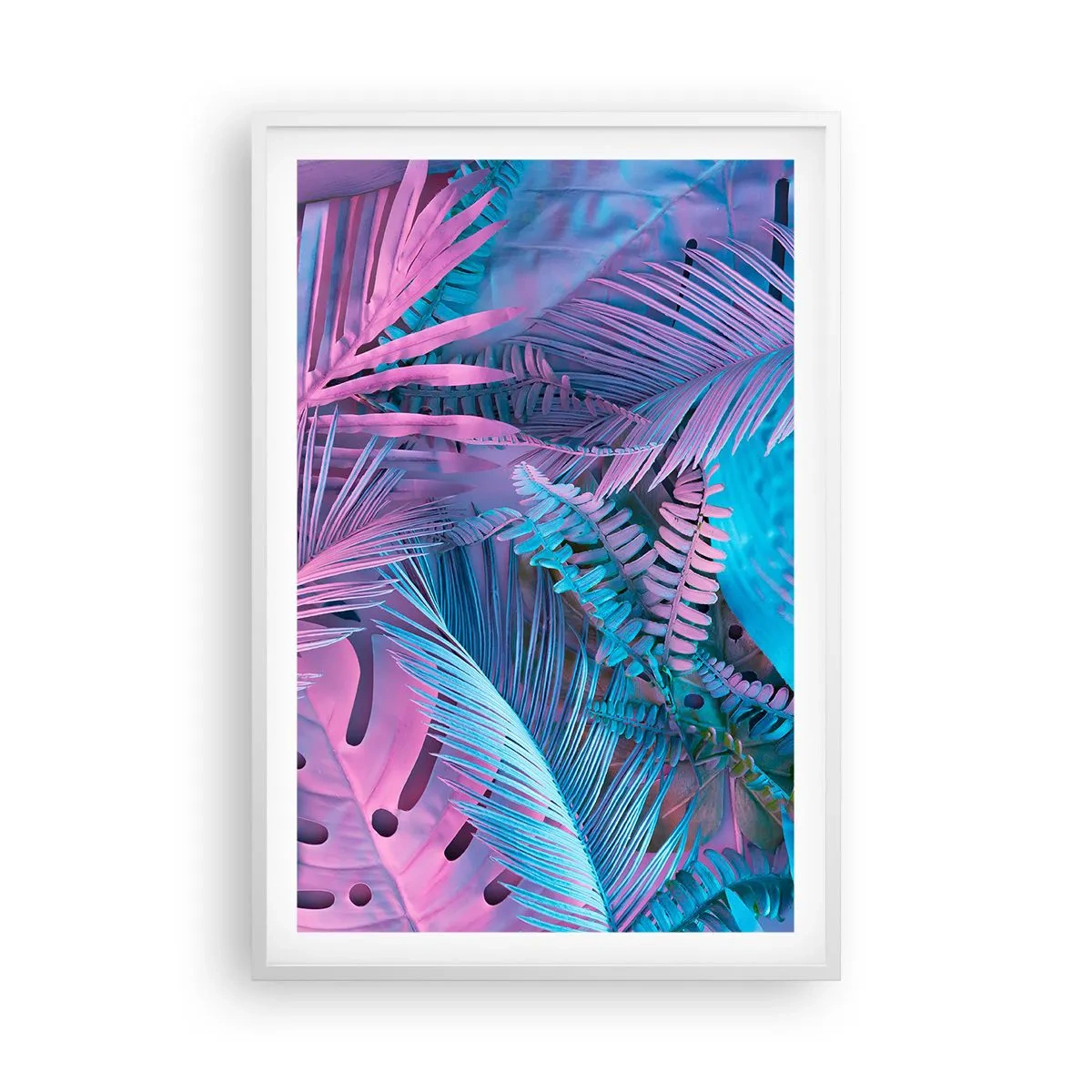 Poster in een witte lijst - Tropen in roze en blauw - 61x91 cm