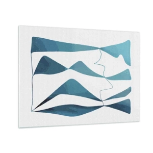Schilderen op glas - Turquoise golven en vormen op een witte achtergrond - 70x50cm - Abstractie: turquoise verbinding - Moderne wanddecoratie voor woonkamer en slaapkamer ARTTOR