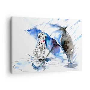 Schilderen op canvas - Aquarelschilderij van een Dalmatische hond met een paraplu op de achtergrond - 70x50cm - Daar is een vriend voor - Moderne wanddecoratie voor woonkamer en slaapkamer ARTTOR