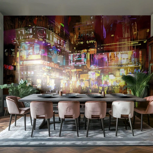 Zelfklevend Fotobehang Deluxe Sticker - In een zee van licht - Stad, Architectuur, Nachtleven - 200x140 cm