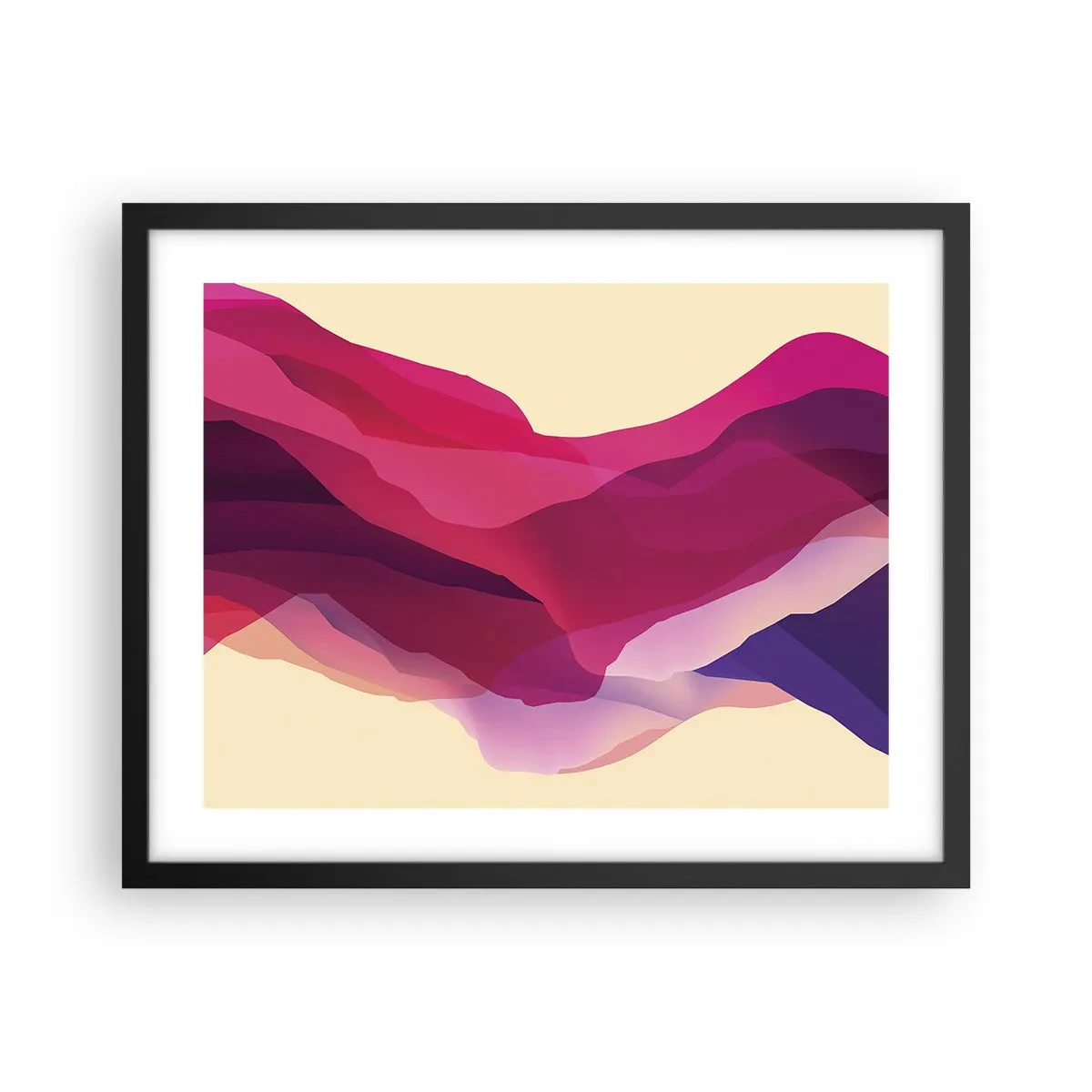 Poster in een zwarte lijst - Paarse golven - 50x40 cm