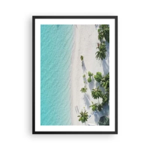 Poster in een zwarte lijst - Luchtfoto van een tropisch strand met palmbomen en blauwe zee - 50x70cm - Een vakantie in het paradijs - Moderne wanddecoratie voor woonkamer en slaapkamer ARTTOR