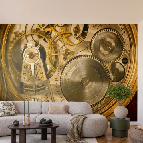 Zelfklevend Fotobehang Deluxe Sticker - Ga met de tijd mee - Klok, Klokmechanisme, Vintage - 350x256 cm