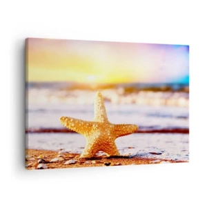 Schilderen op canvas - Een zeester op een zandstrand in de gloed van de ondergaande zon - 70x50cm - Een geschenk uit de zee - Moderne wanddecoratie voor woonkamer en slaapkamer ARTTOR