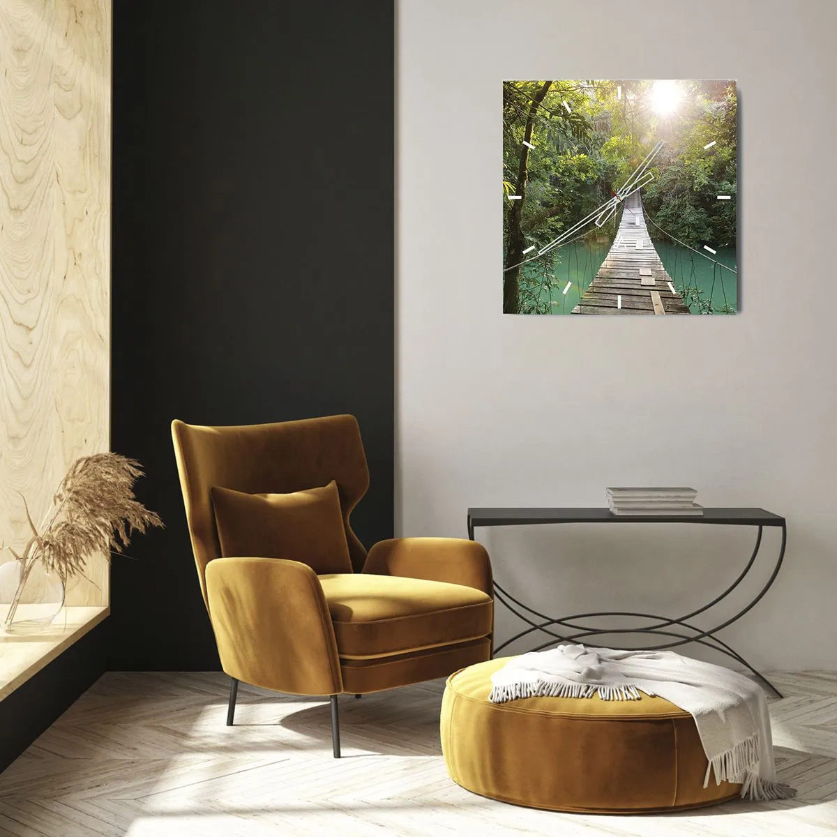 Wandklok - Klok - Over het azuurblauwe water naar het azuurblauwe woud - 40x40 cm