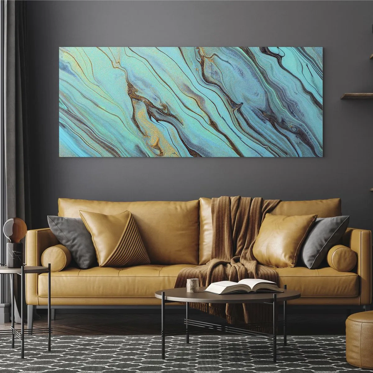Schilderen op glas - Turquoise vloed - 120x50 cm