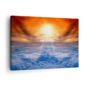 Schilderen op canvas - Zonsondergang boven de wolken, de lucht vol gouden kleuren en licht. - 70x50cm - Mystiek landschap - Moderne wanddecoratie voor woonkamer en slaapkamer ARTTOR
