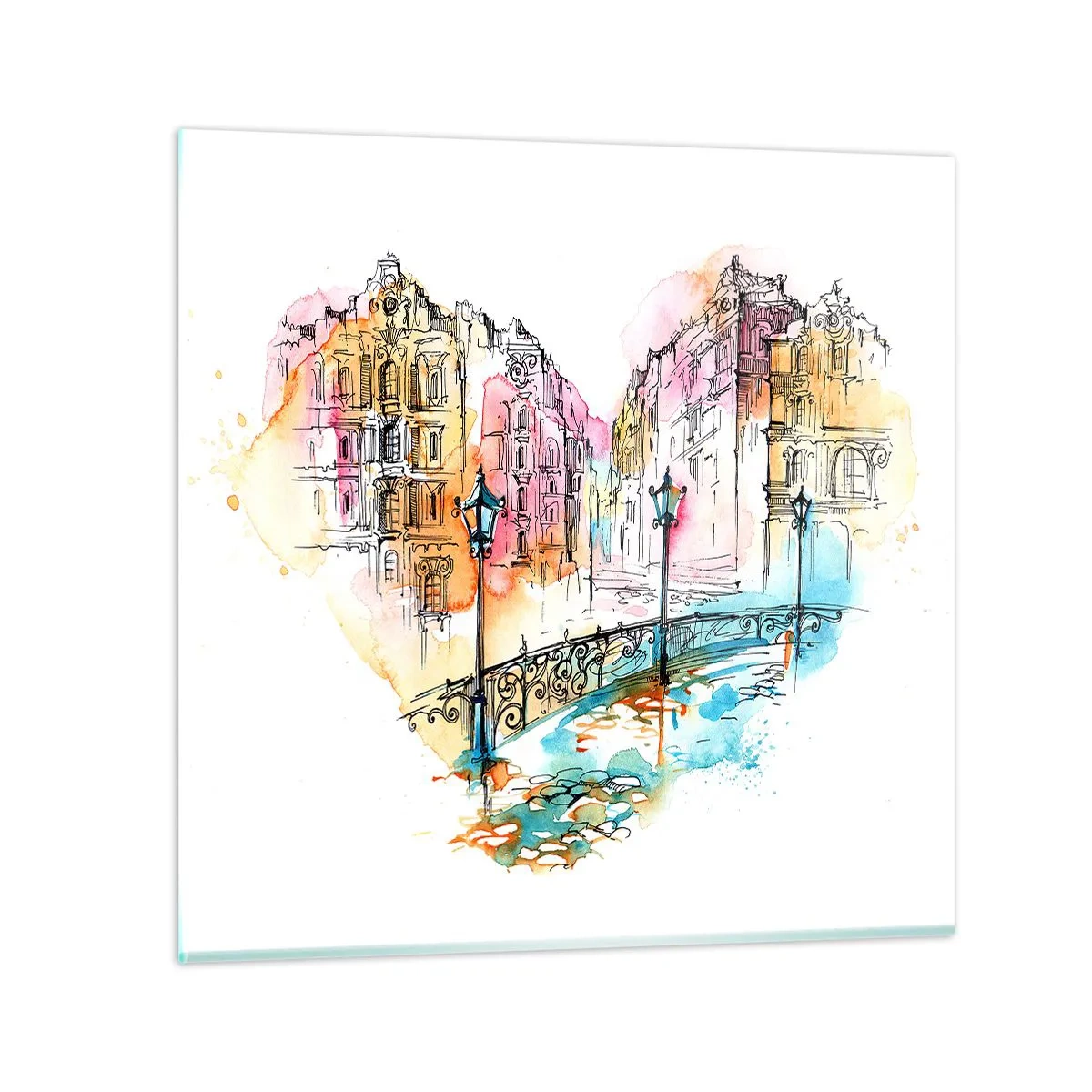 Schilderen op glas - Het hart van de stad - 70x70 cm