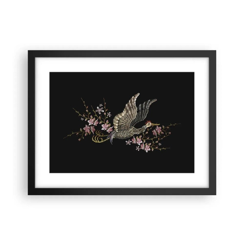 Poster in een zwarte lijst - Exotische geborduurde vogel - 40x30 cm
