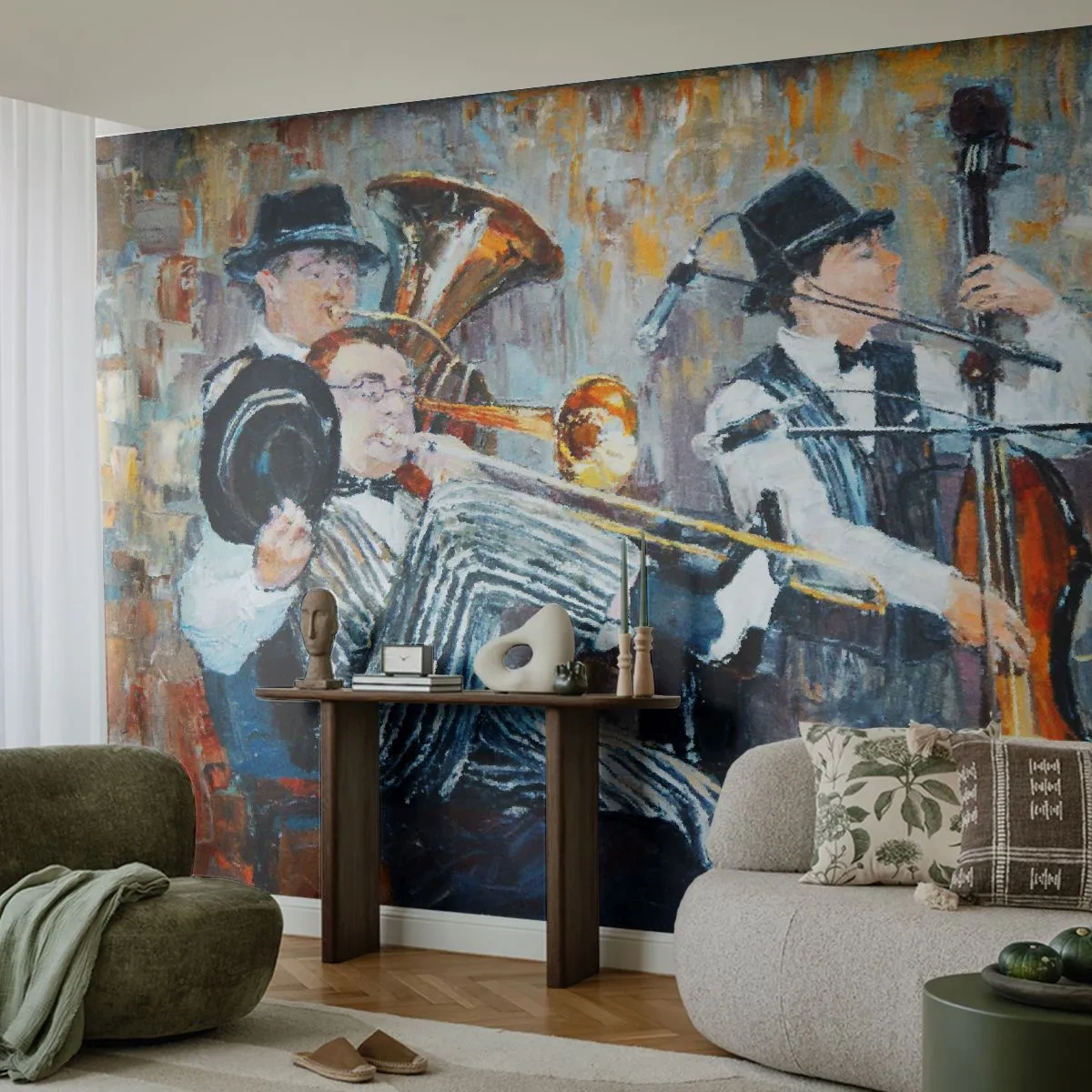 Fotobehang Premium Sand - Al die jazz - Muziek, Band, Muziekinstrumenten - 350x256 cm